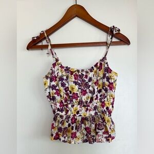 J.Crew Ruffle Tie-Shoulder Peplum Tank Top - Magenta, Yellow & Purple (XS)